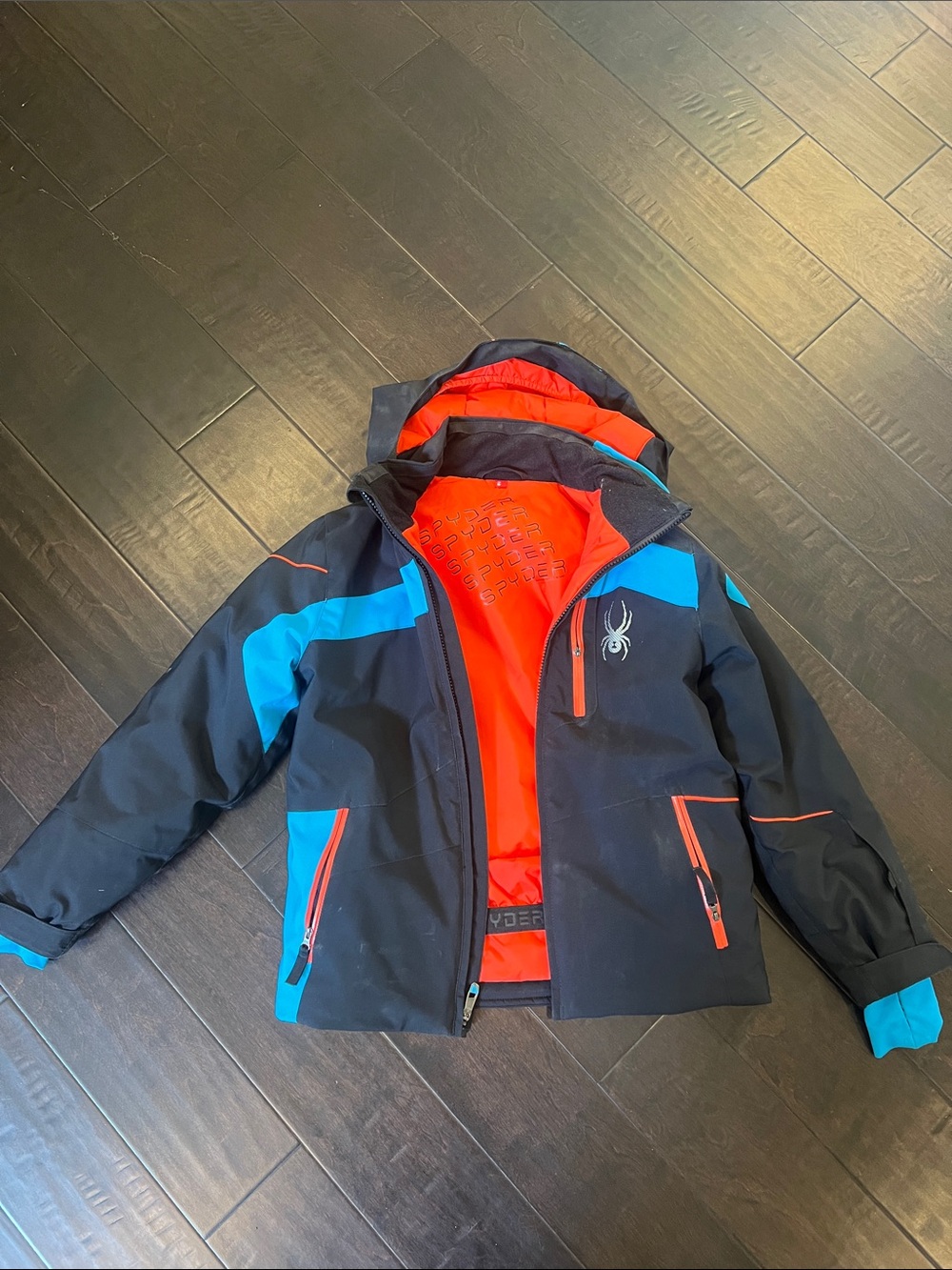 Spyder Kids Black, Blue & Orange Insulated Ski Jacket Sz 10